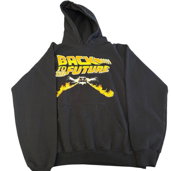 Gildan Back to the‎ Future Long Sleeve Hoodie Medium Black Delorean Graphic - Picture 1 of 7
